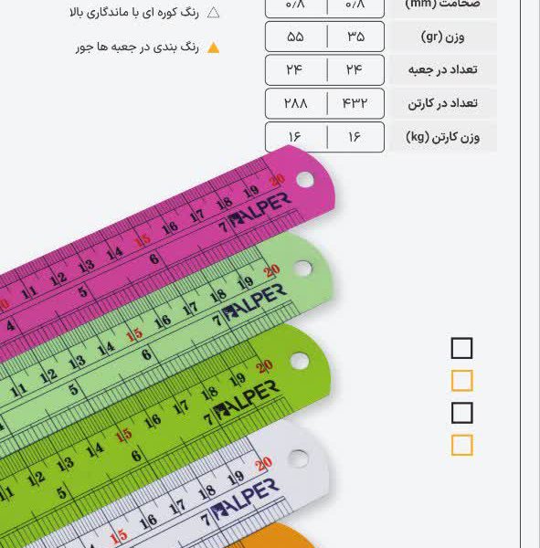 خط کش فلزی آلپر- 30سانت رنگی
