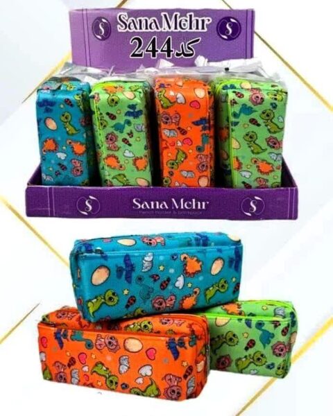 جامدادی دایناسور 2زیپ جیب برجسته استندی