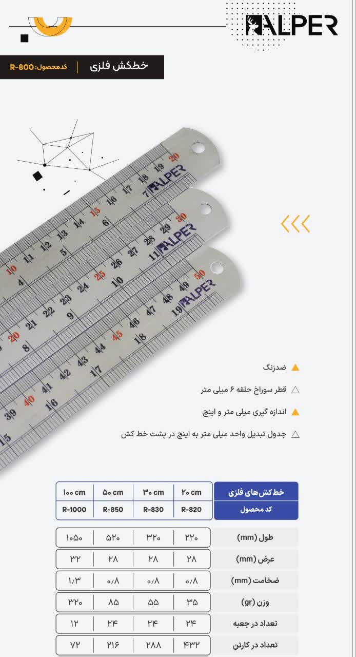 خط کش فلزی الپر- 15سانت ساده