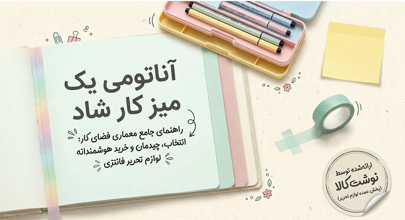 تصویر تصویر معرفی راهنمای جامع آناتومی یک میز کار شاد و چیدمان هوشمندانه لوازم تحریر فانتزی نوشت کالا.