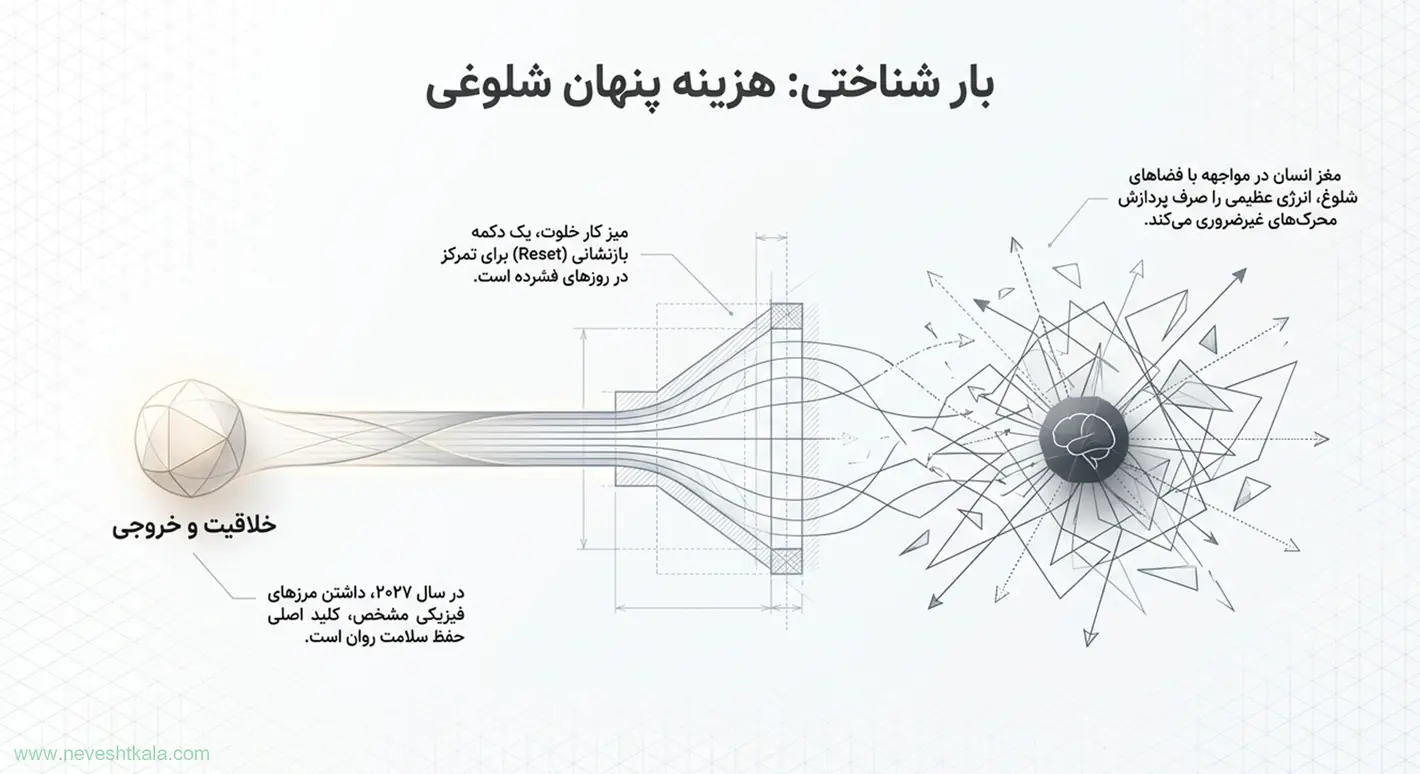 نمودار اثر شلوغی میز کار بر بار شناختی و تمرکز