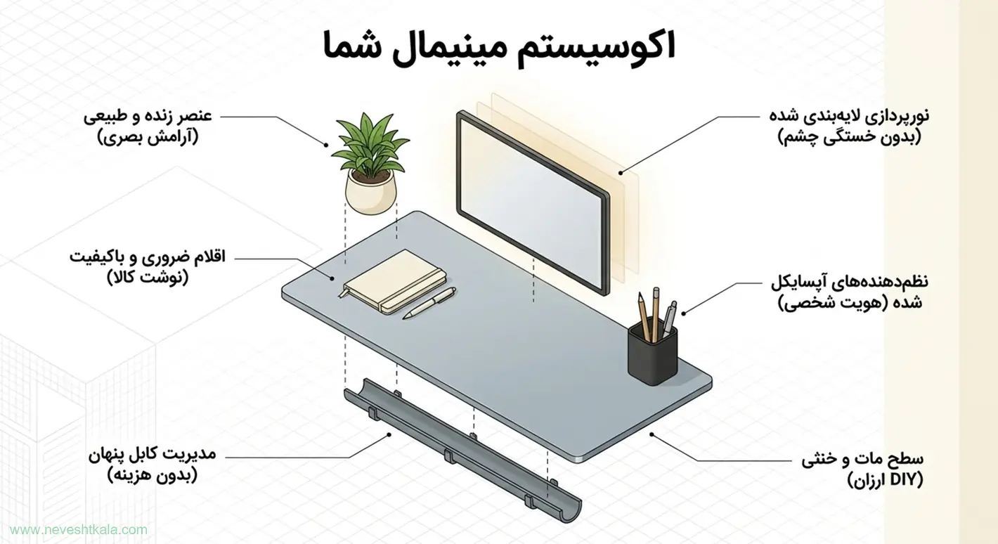 اینفوگرافیک اجزای اکوسیستم میز کار مینیمال