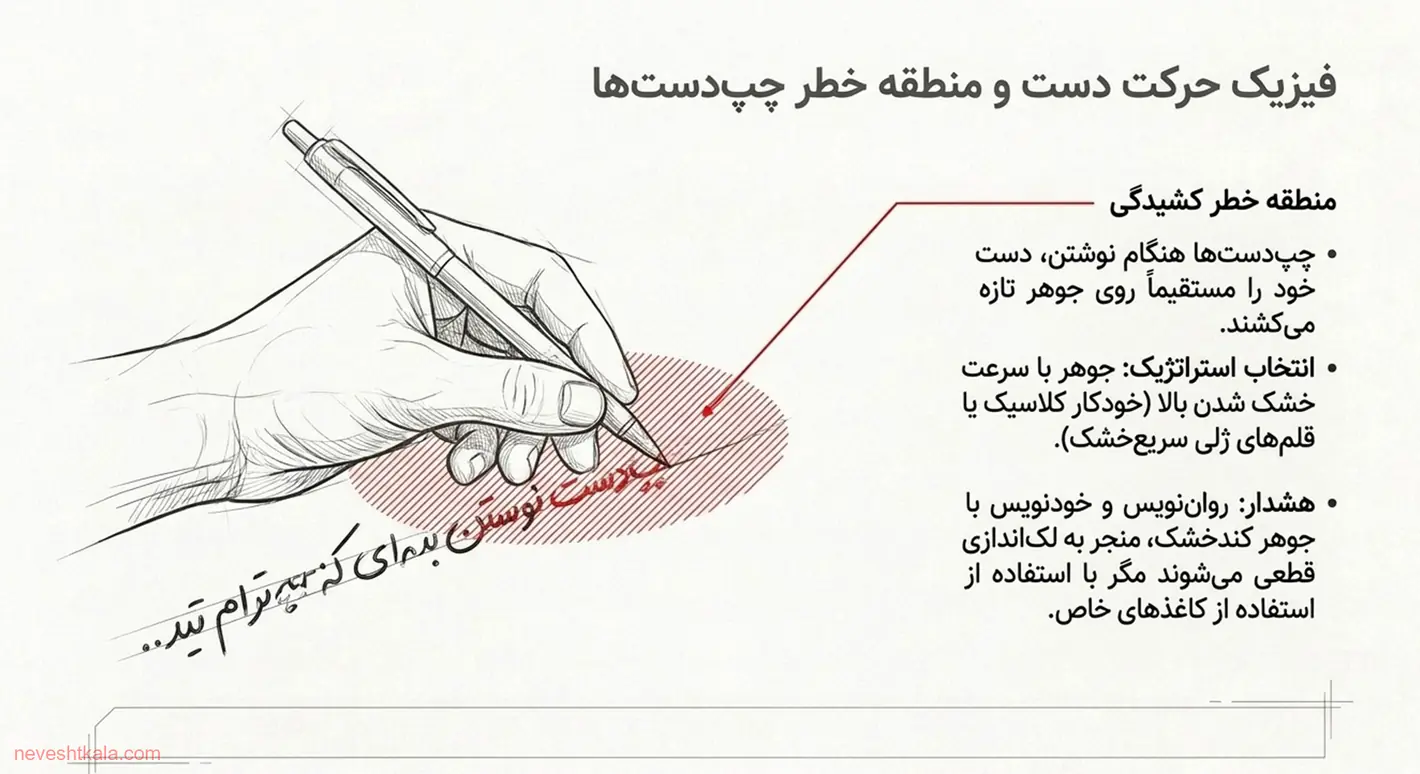 ارگونومی نوشتن چپ‌دست‌ها و لک شدن جوهر