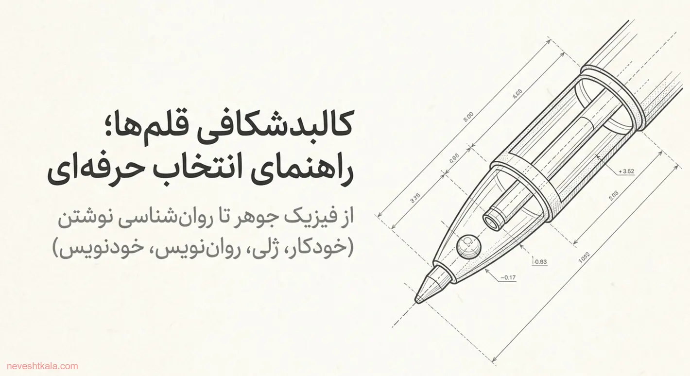 طرح فنی از ساختار نوک قلم با عنوان راهنمای انتخاب انواع قلم نوشتن.